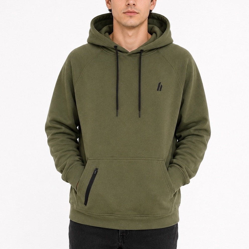 HyprMv Men's Mega Hoodie Olive Green Sz XL EXCELLENT Tech Pocket Active Fitness